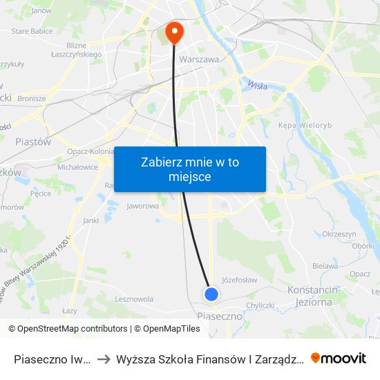 Piaseczno Iwiczna 02 to Wyższa Szkoła Finansów I Zarządzania W Warszawie map