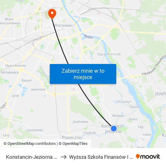 Konstancin-Jeziorna CH Stara Papiernia 01 to Wyższa Szkoła Finansów I Zarządzania W Warszawie map