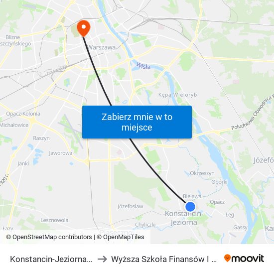 Konstancin-Jeziorna Mirków - Szkoła 02 to Wyższa Szkoła Finansów I Zarządzania W Warszawie map