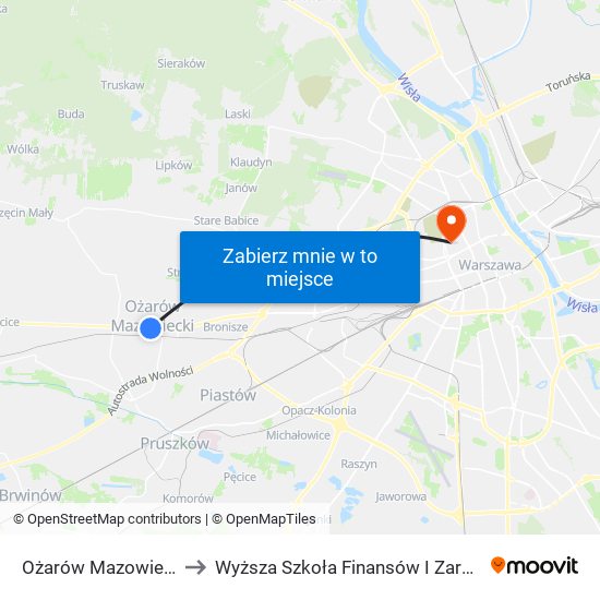 Ożarów Mazowiecki 3 Maja 01 to Wyższa Szkoła Finansów I Zarządzania W Warszawie map