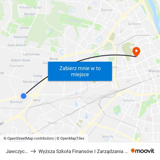 Jawczyce 02 to Wyższa Szkoła Finansów I Zarządzania W Warszawie map