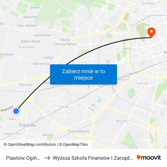 Piastów Ogińskiego 02 to Wyższa Szkoła Finansów I Zarządzania W Warszawie map