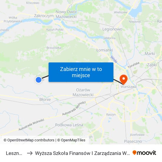 Leszno 02 to Wyższa Szkoła Finansów I Zarządzania W Warszawie map