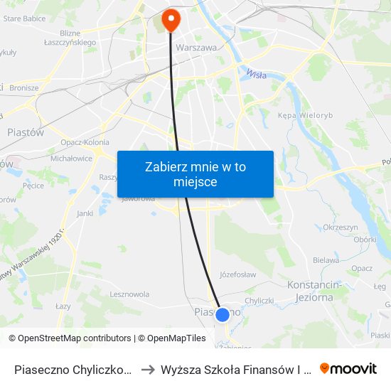 Piaseczno Chyliczkowska - Technikum 03 to Wyższa Szkoła Finansów I Zarządzania W Warszawie map