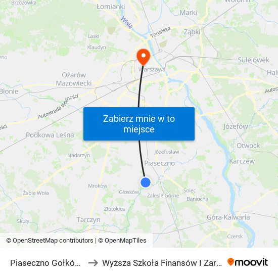 Piaseczno Gołków - Letnisko 01 to Wyższa Szkoła Finansów I Zarządzania W Warszawie map