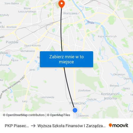 PKP Piaseczno 02 to Wyższa Szkoła Finansów I Zarządzania W Warszawie map