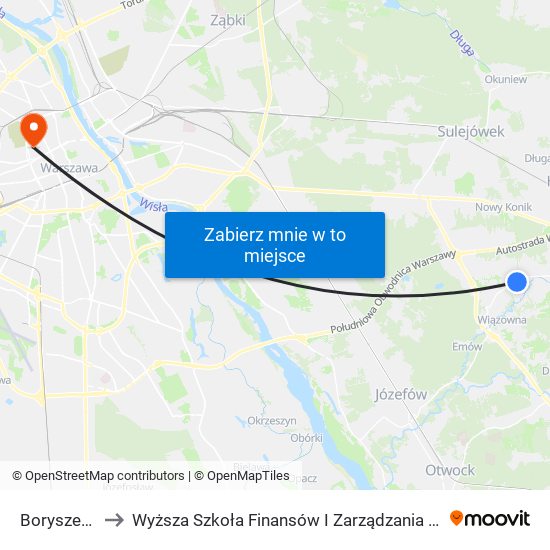 Boryszew 02 to Wyższa Szkoła Finansów I Zarządzania W Warszawie map