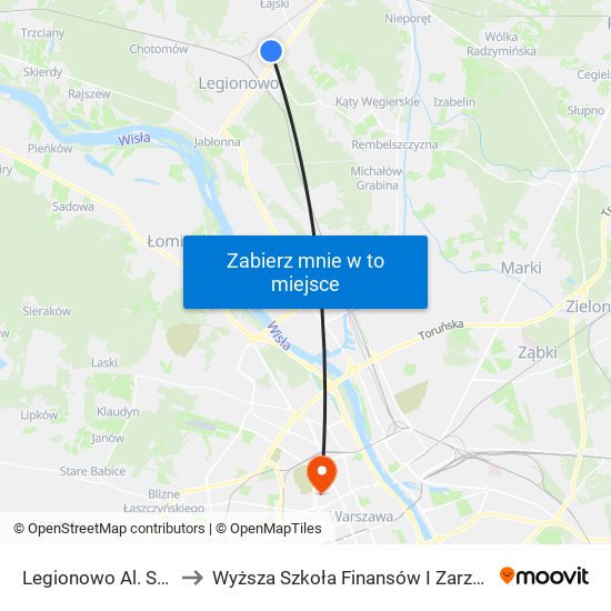 Legionowo Al. Sybiraków 02 to Wyższa Szkoła Finansów I Zarządzania W Warszawie map