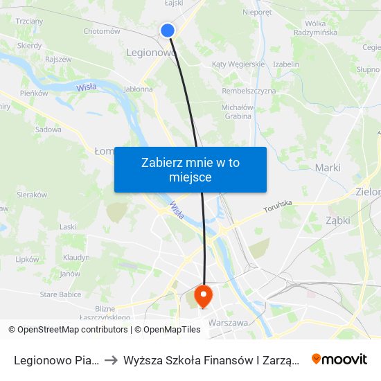 Legionowo Piaskowa 01 to Wyższa Szkoła Finansów I Zarządzania W Warszawie map