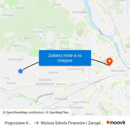 Pogroszew Kolonia to Wyższa Szkoła Finansów I Zarządzania W Warszawie map