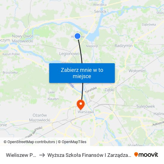 Wieliszew Polna 01 to Wyższa Szkoła Finansów I Zarządzania W Warszawie map