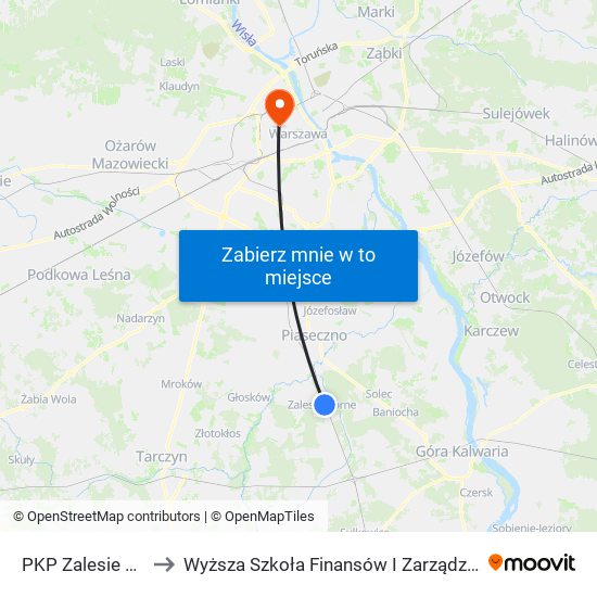 PKP Zalesie Górne 01 to Wyższa Szkoła Finansów I Zarządzania W Warszawie map