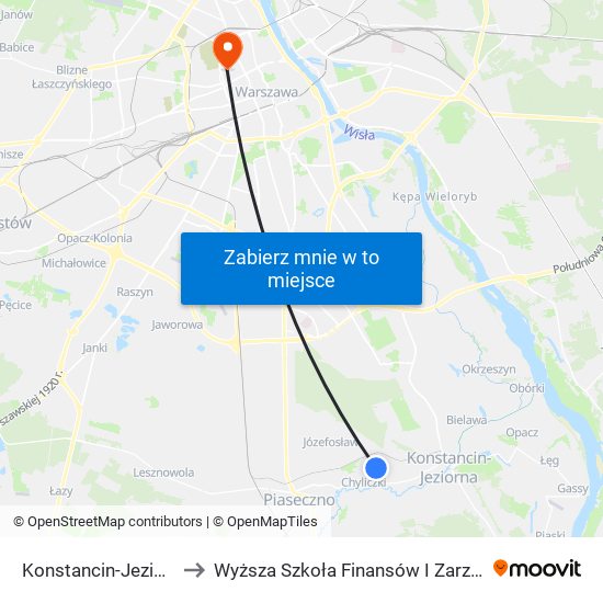 Konstancin-Jeziorna Dolna 02 to Wyższa Szkoła Finansów I Zarządzania W Warszawie map