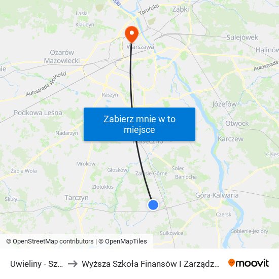 Uwieliny - Szkoła 01 to Wyższa Szkoła Finansów I Zarządzania W Warszawie map