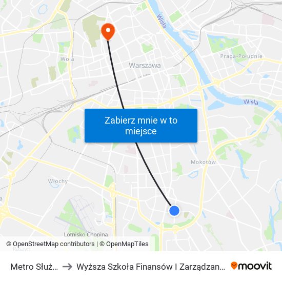 Metro Służew 04 to Wyższa Szkoła Finansów I Zarządzania W Warszawie map