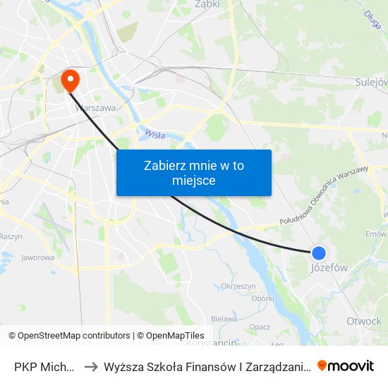 PKP Michalin 01 to Wyższa Szkoła Finansów I Zarządzania W Warszawie map