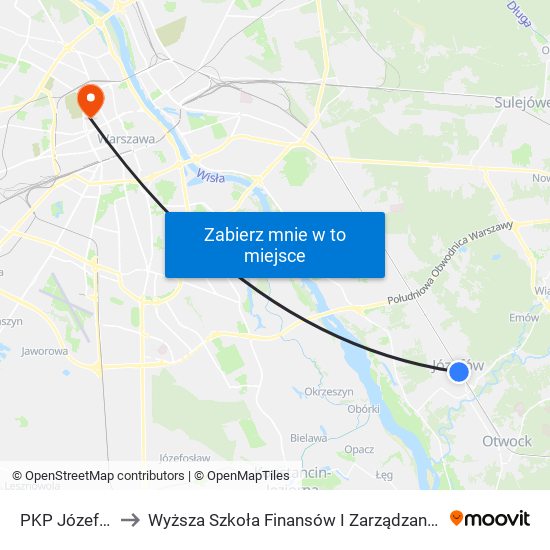 PKP Józefów 01 to Wyższa Szkoła Finansów I Zarządzania W Warszawie map