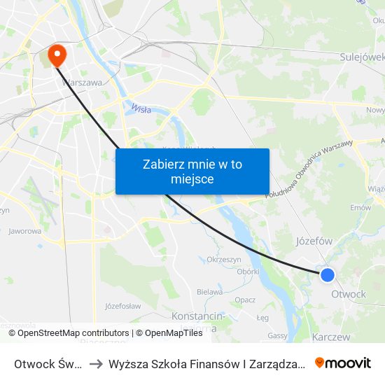 Otwock Świder 01 to Wyższa Szkoła Finansów I Zarządzania W Warszawie map