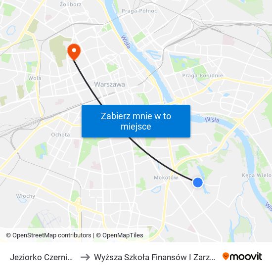 Jeziorko Czerniakowskie 01 to Wyższa Szkoła Finansów I Zarządzania W Warszawie map