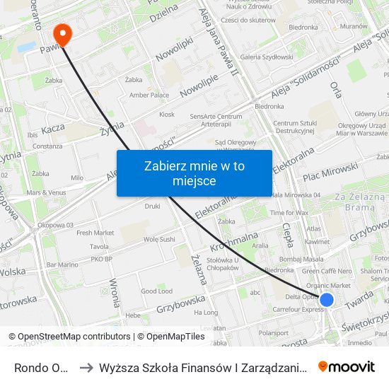 Rondo ONZ 02 to Wyższa Szkoła Finansów I Zarządzania W Warszawie map