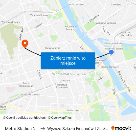 Metro Stadion Narodowy 07 to Wyższa Szkoła Finansów I Zarządzania W Warszawie map