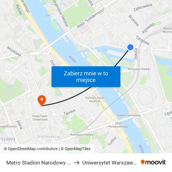 Metro Stadion Narodowy 11 to Uniwersytet Warszawski map