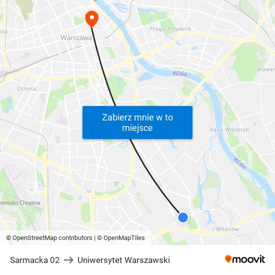 Sarmacka 02 to Uniwersytet Warszawski map