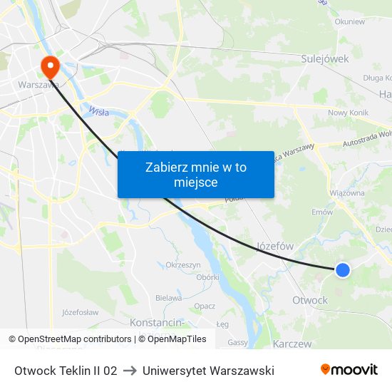 Otwock Teklin II 02 to Uniwersytet Warszawski map