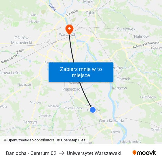 Baniocha - Centrum 02 to Uniwersytet Warszawski map