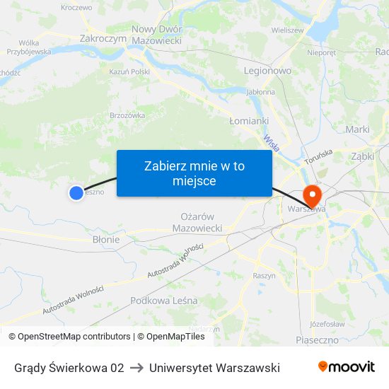 Grądy Świerkowa 02 to Uniwersytet Warszawski map