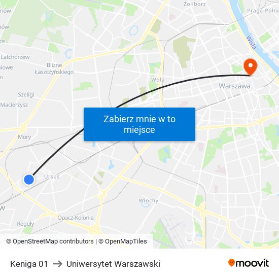 Keniga 01 to Uniwersytet Warszawski map