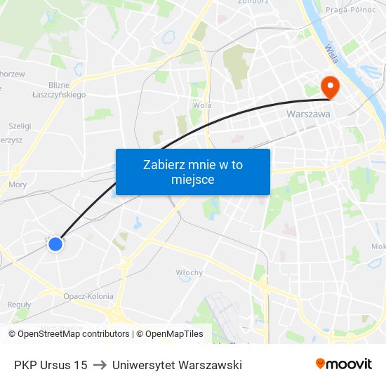 PKP Ursus 15 to Uniwersytet Warszawski map