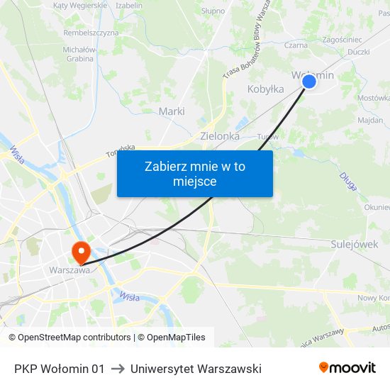 PKP Wołomin 01 to Uniwersytet Warszawski map