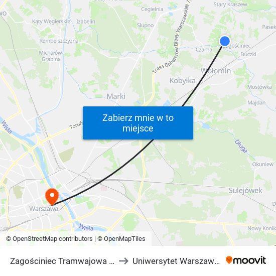 Zagościniec Tramwajowa 01 to Uniwersytet Warszawski map