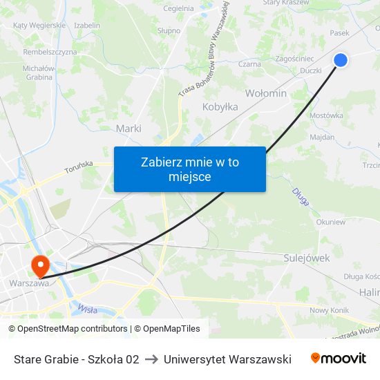 Stare Grabie - Szkoła 02 to Uniwersytet Warszawski map