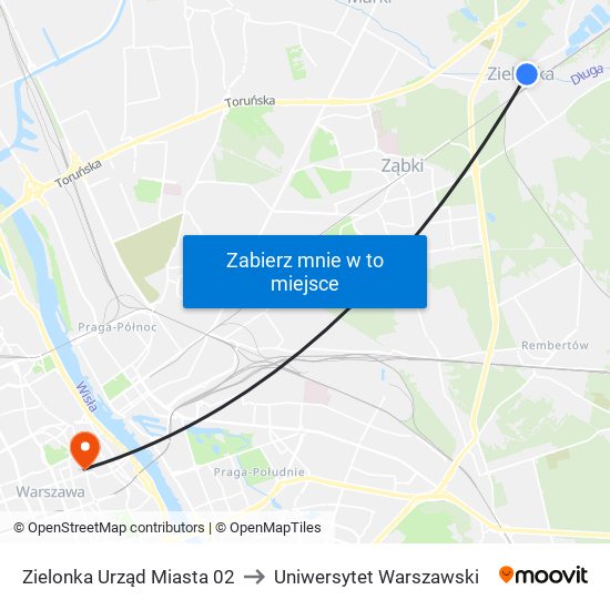Zielonka Urząd Miasta 02 to Uniwersytet Warszawski map
