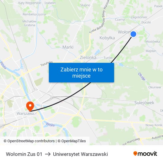 Wołomin Zus 01 to Uniwersytet Warszawski map