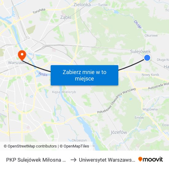 PKP Sulejówek Miłosna 01 to Uniwersytet Warszawski map