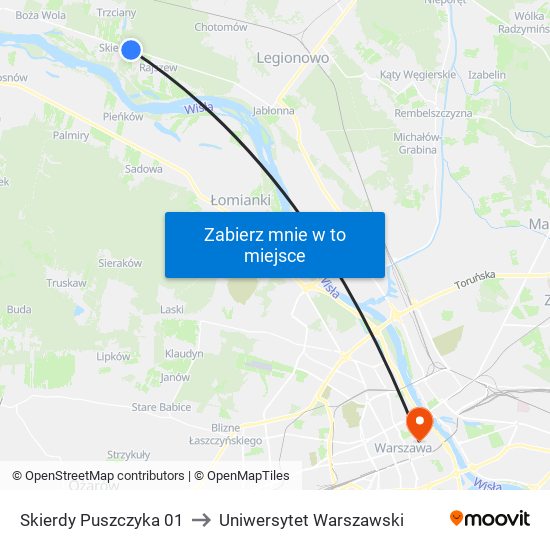 Skierdy Puszczyka 01 to Uniwersytet Warszawski map