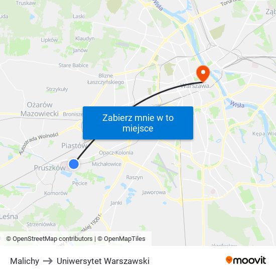 Malichy to Uniwersytet Warszawski map