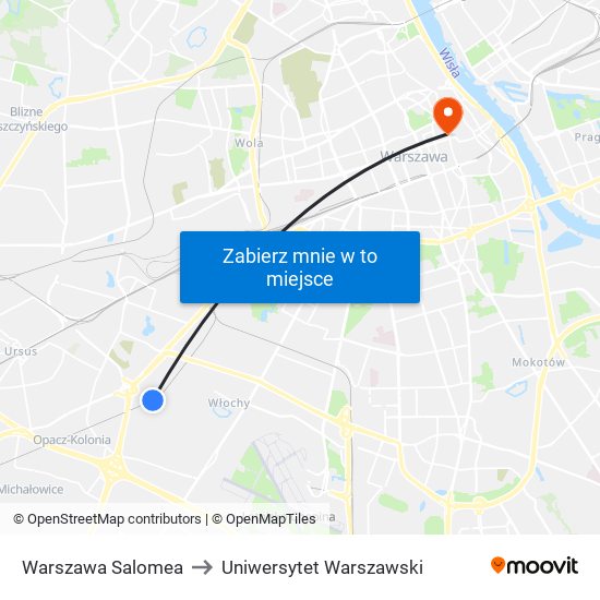 Warszawa Salomea to Uniwersytet Warszawski map