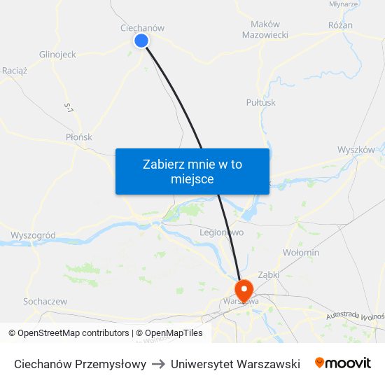 Ciechanów Przemysłowy to Uniwersytet Warszawski map