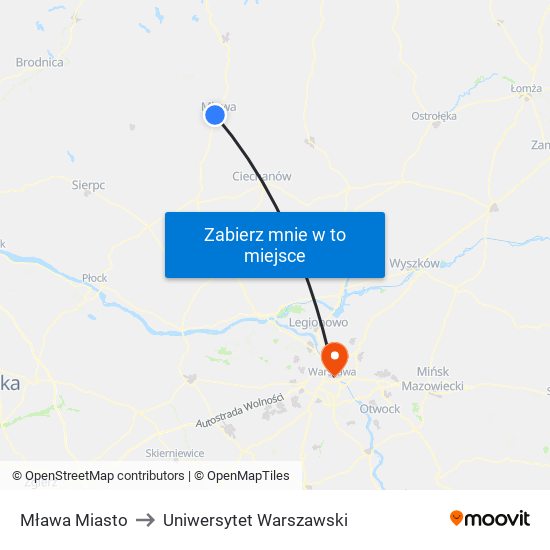 Mława Miasto to Uniwersytet Warszawski map