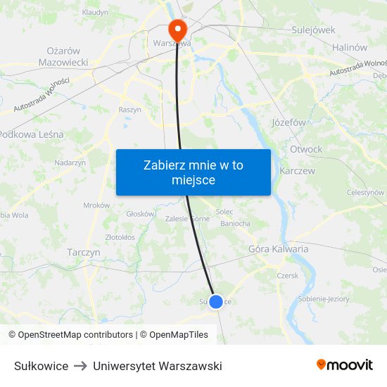 Sułkowice to Uniwersytet Warszawski map