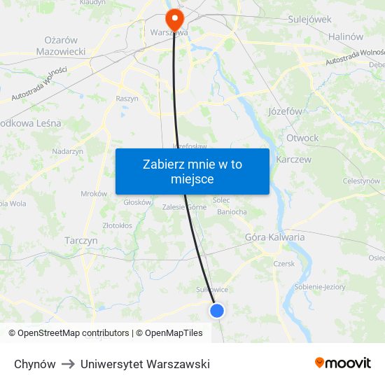 Chynów to Uniwersytet Warszawski map