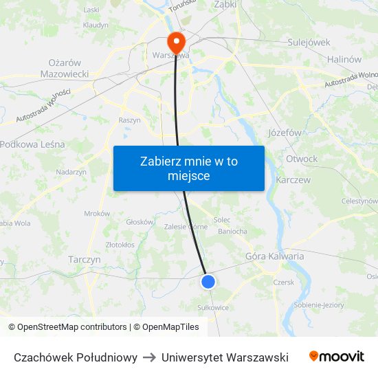 Czachówek Południowy to Uniwersytet Warszawski map