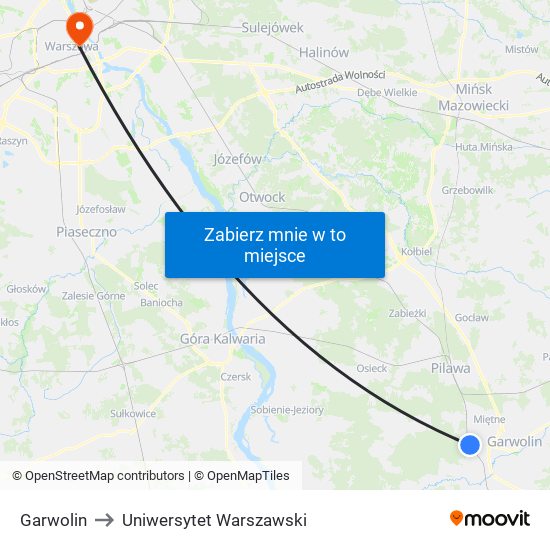 Garwolin to Uniwersytet Warszawski map