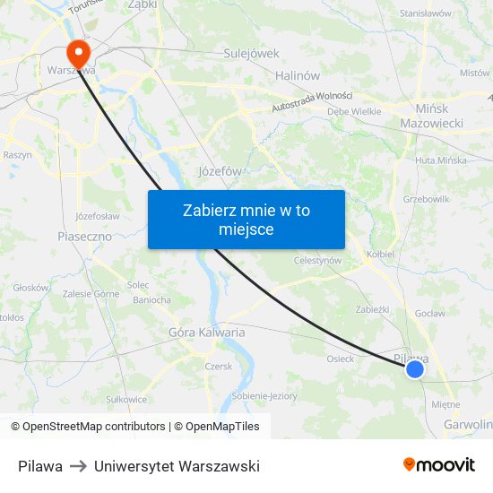 Pilawa to Uniwersytet Warszawski map