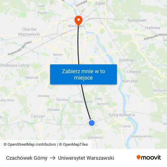 Czachówek Górny to Uniwersytet Warszawski map