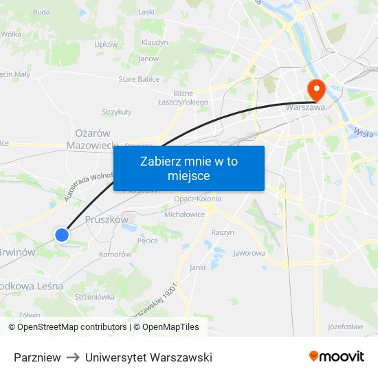 Parzniew to Uniwersytet Warszawski map